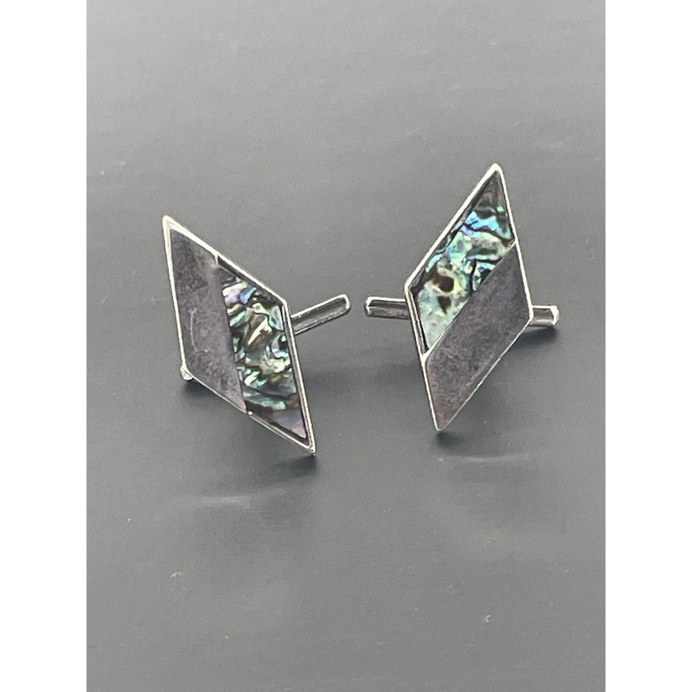 Vintage Taxco Sterling Cufflinks Inlaid‎ Abalone Mexico 925 Silver MCM Modernist
